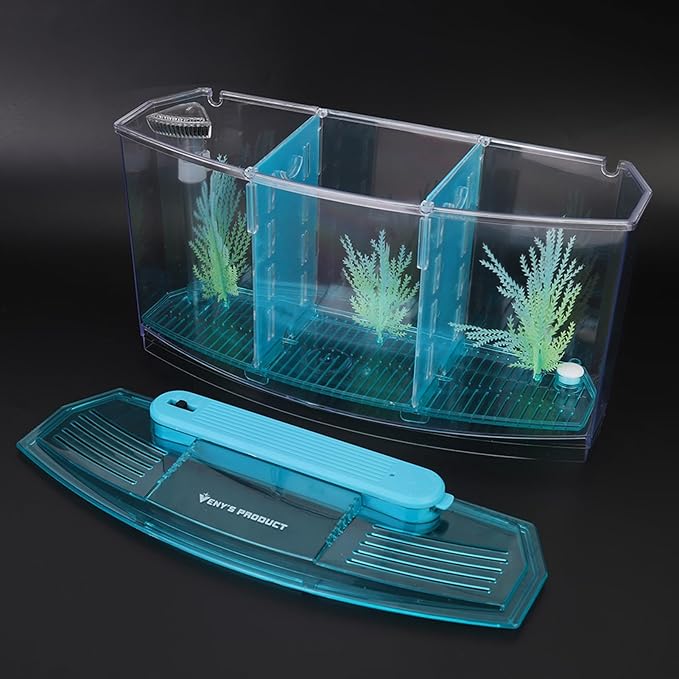 Fish, Adjustable Light Isolation Acrylic Small Aquarium, with LED Light for Small Fishes for Betta with Water Change Valve(Blue)