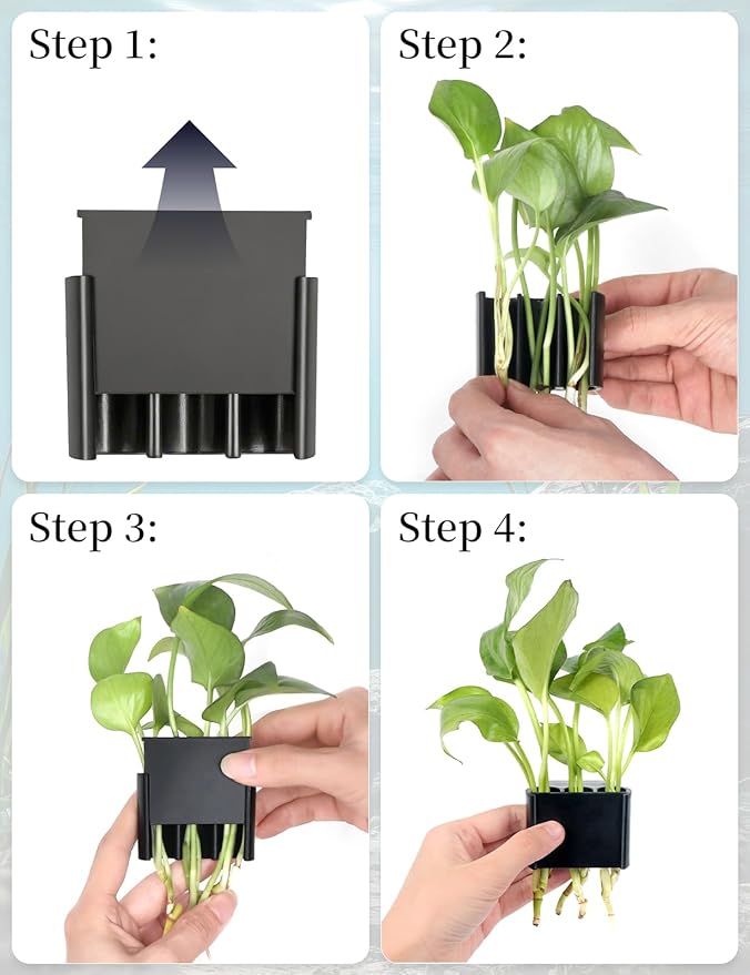sogiv 3 Holes Aquatic Plant Cups, Hanging Aquarium Plant Holder, for Fish Tank Plants Potting, Aquascape Accessories Decorations, Black, 2 Pcs