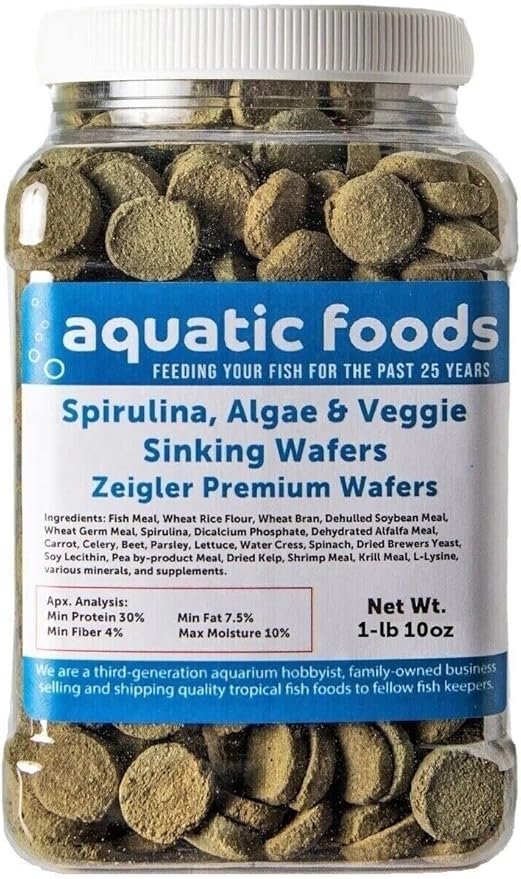 18mm - 3/4" Wafers of Spirulina, Algae, Veggies, Sinking Wafers for Bottom Fish, Shrimp, Snails, Crabs, Crayfish, All Tropical Fish, Zeigler Wafer…1-lb & 10oz Med Jar