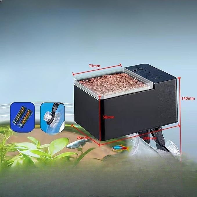 Automatic Fish Food Dispenser for Aquariums - Heavy-Duty Product Suitable for Aquariums with Wall Thicknesses Between 5 Cm and 2 Cm, 80 ml