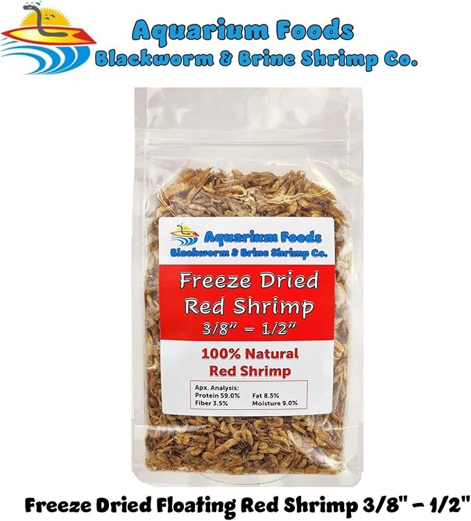 Red Shrimp, 3/8" to 1/2" Floating Freeze Dried Red Shrimp for All Tropical Fish, Cichlids, Medium Size Catfish, Marines, Pond Fish, Turtles, Hamsters, Rodents…4.3oz Clear Bag
