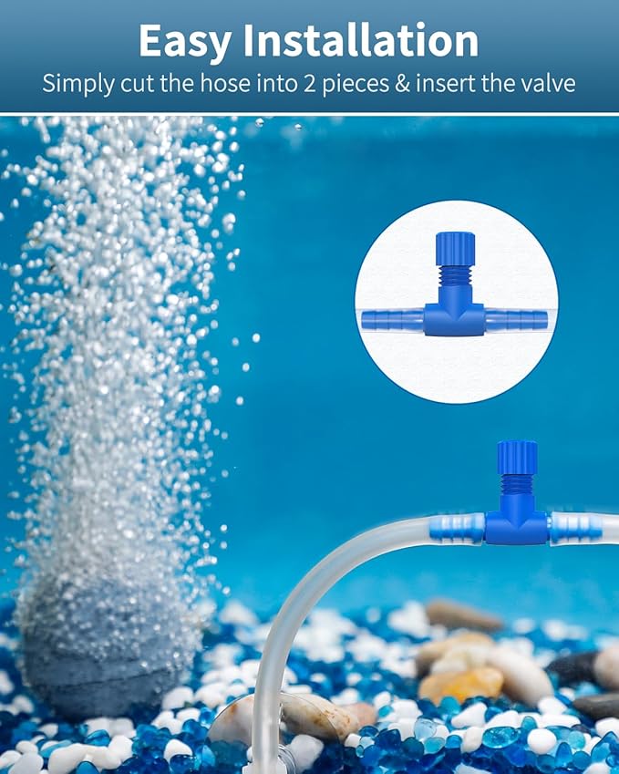 Pawfly Aquarium Air Control Valves for 3/16" ID Airline Tubing Single Way Plastic Air Flow Controllers Regulators Adjustable Blue Hose Connectors Air Pump Accessories for Fish Tanks, 10 Pack
