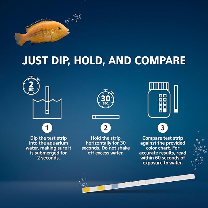 Aqueon 7-in-1 Aquarium Test Strips, Fast Results for pH, Total Alkalinity, Hardness, Nitrate, Nitrite, Free Chlorine and Iron Levels, for Freshwater and Saltwater, 50 Count
