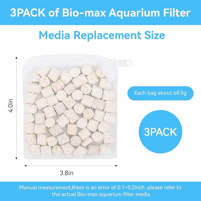 3 Pack of Bio-max Aquarium Filter Media Replacement for Fluval Spec, Evo and Flex Desktop Aquariums, 2.1Oz/60g A1378 Bio Ceramic Rings Filter Media for Use in Freshwater & Saltwater Aquariums