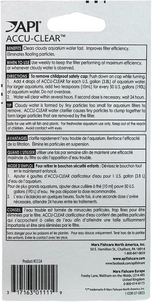 API ACCU-CLEAR Freshwater Aquarium Water Clarifier 1.25-Ounce Bottle (111A)