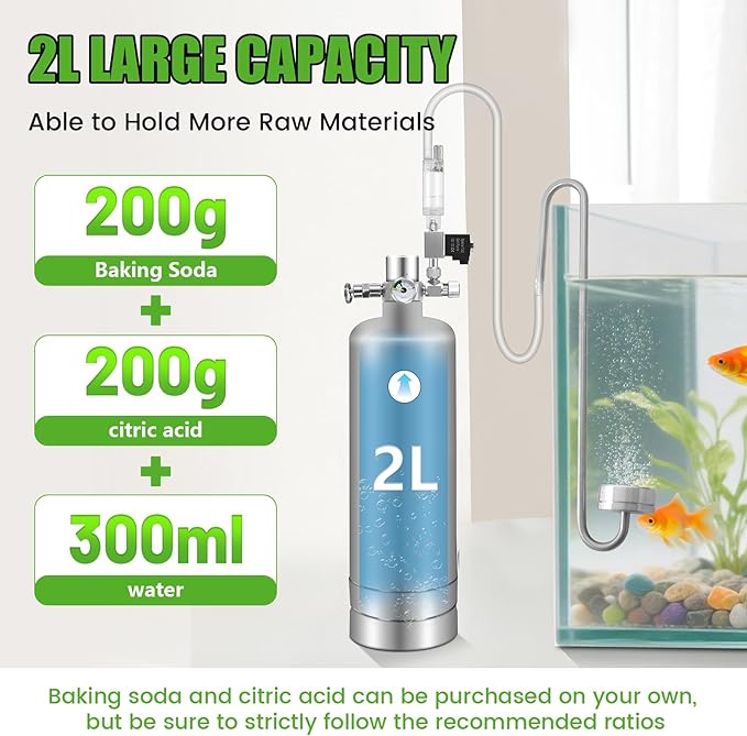 2L Co2 for Aquarium Kit with Double Switch Solenoid Valve, Aquarium Co2 Kit with Adjustable Bubble Counter, Co2 Aquarium Kit