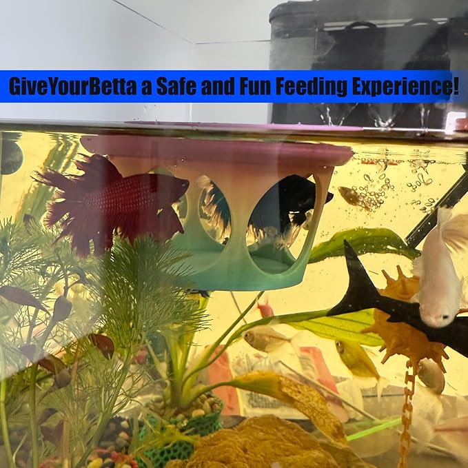 HOZOE Floating Betta Fish Hideaway, Aquarium Suspended Resting Spot, Feeder for Small Fish and Shrimp, 3D Printed, Decorative Floating Cave Accessory for Aquariums. (Color)