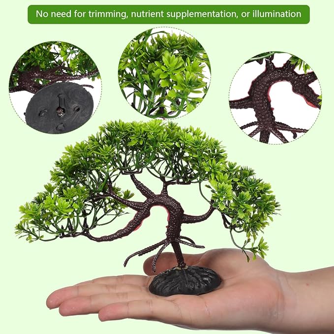 POPETPOP 2 Pcs Fish Tank Bonsai Ornament - Aquarium Landscaping Aquatic Plants, Plastic Bonsai Fish Tank Pine Tree for Aquarium Decor