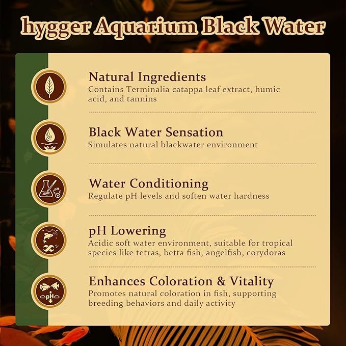 hygger Blackwater Aquarium Conditioner with Natural Olive Leaf Extract, Humic & Tannins, Regulate pH Value Soften Water Create Tropical Biotope Black Water Environment for Freshwater Aquarium (1000ML)