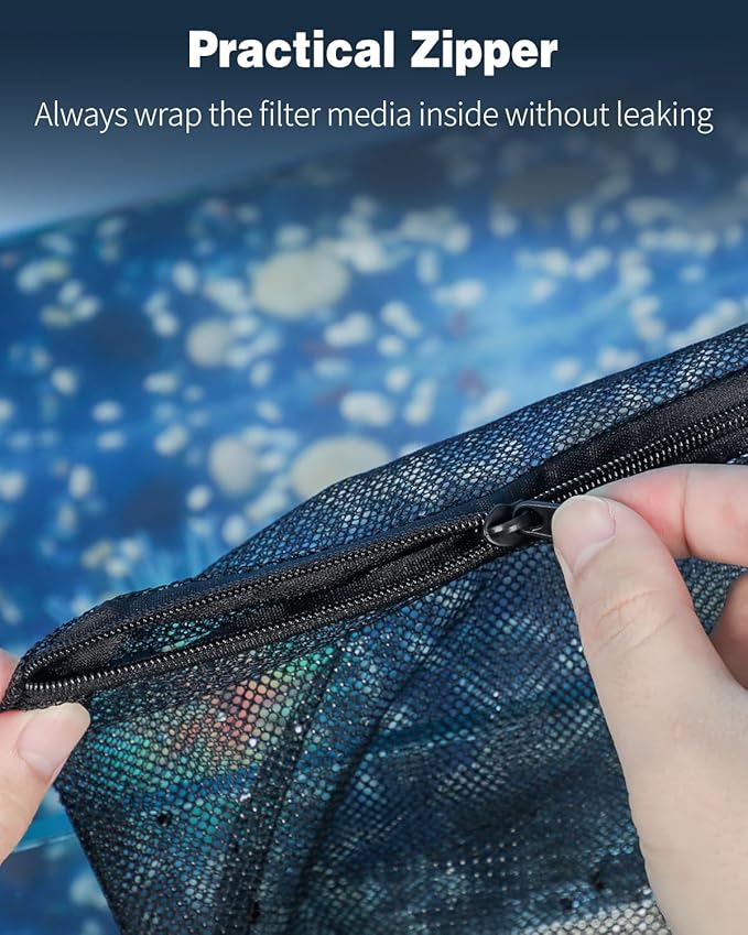 Pawfly 8 Pack Aquarium Filter Media Bags, Fine Mesh Filter Bag with Plastic Zipper Aquarium Media Bag for Activated Carbon, Bio Filter Balls and Filter Stones (15" x 10")