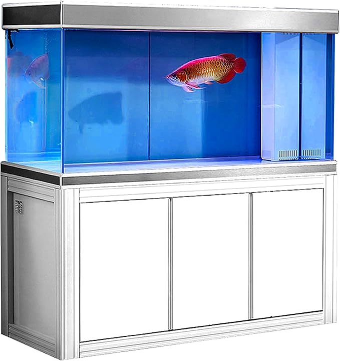 175 Gallon Glass Aquarium with Aluminum Cabinet - Including Sump for Filtration and Circulation, Plumbing, LED, White
