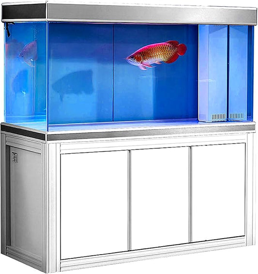 175 Gallon Glass Aquarium with Aluminum Cabinet - Including Sump for Filtration and Circulation, Plumbing, LED, White