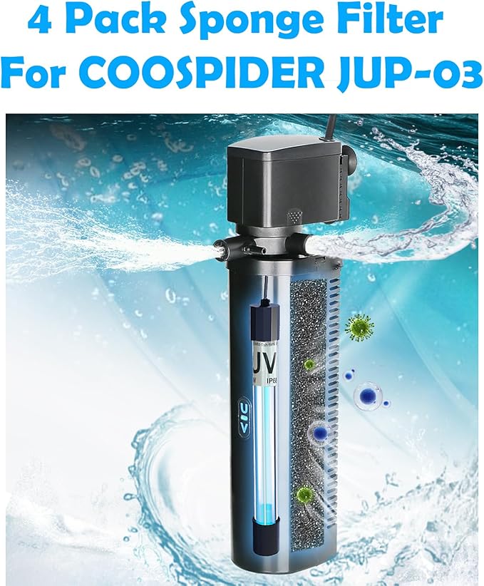 TARARIUM CTUV-H8F JUP-03 Aquarium Filter Replacement Filters Sponge 4 Pack COOSPIDER JUP03 CTUV-H8F