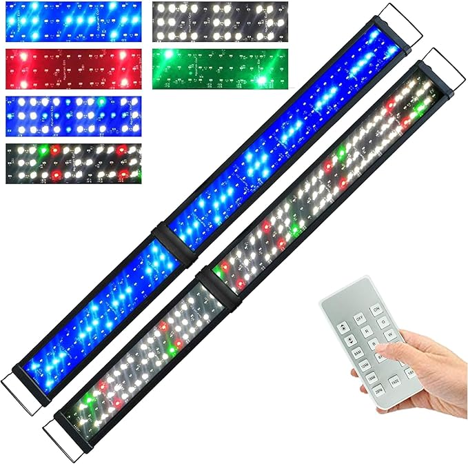 Upgraded Led Aquarium Light 11 to 78 inch Full Spectrum Fish Tank Light Adjustable Remote Control Hood Lamp Lighting for Freshwater Saltwater Marine (Remote Control Multicolor 60-72 Inch(24+36"))