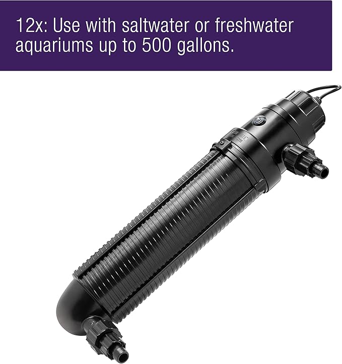 Coralife Aquarium Fish Tank Marine Salt Water Turbo-Twist UV Sterilizer 12X, For up to 500 Gallons