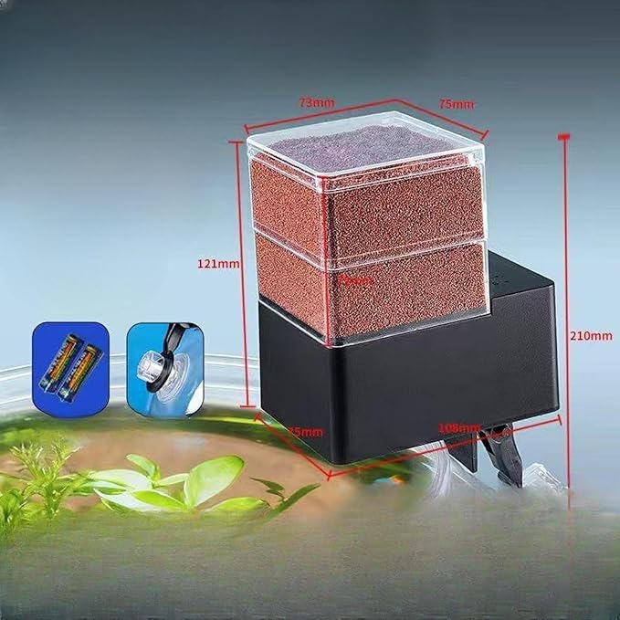 Automatic Fish Food Dispenser for Aquariums - Heavy-Duty Product Suitable for Aquariums with Wall Thicknesses Between 5 Cm and 2 Cm, 240 ml