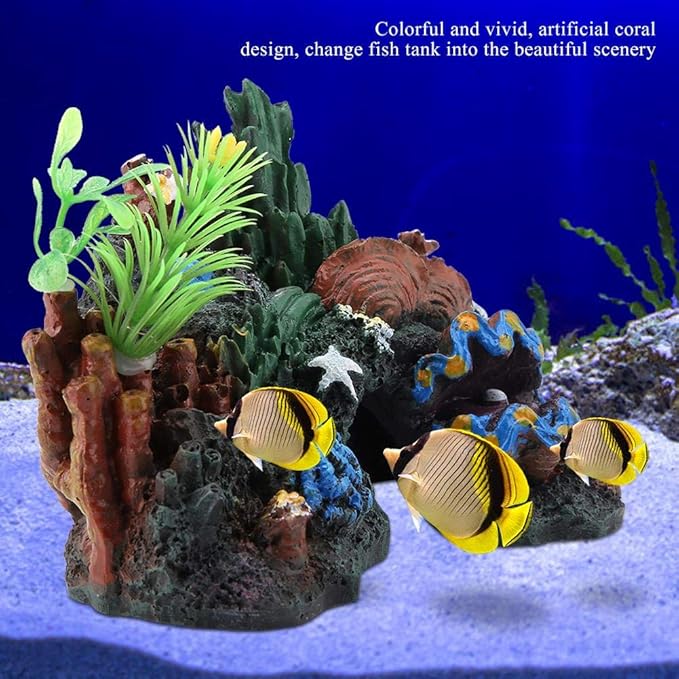 Aquarium CoralCave Decor Colorful Artificial Resin Cave Marine Fish Ornament Mountain View Landscape