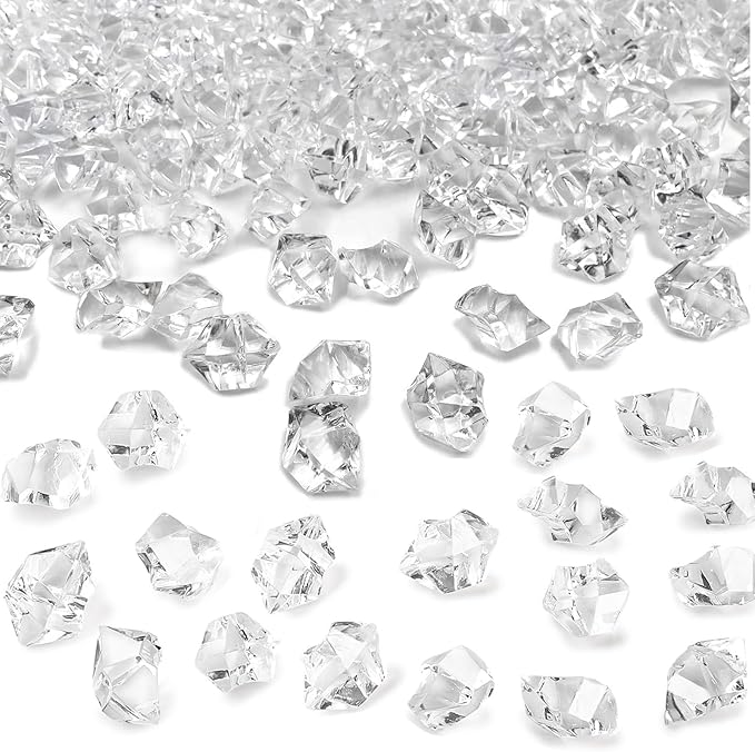 150PCS Dazzling Clear Ice Rocks,Fake Crushed Ice Rocks,Fake Gold Ice,Mini Fake Diamonds,Fake Ice Rocks Plastic Gems Acrylic Crushed ICES Rocks for Vases Fillers Table Scatter Decor