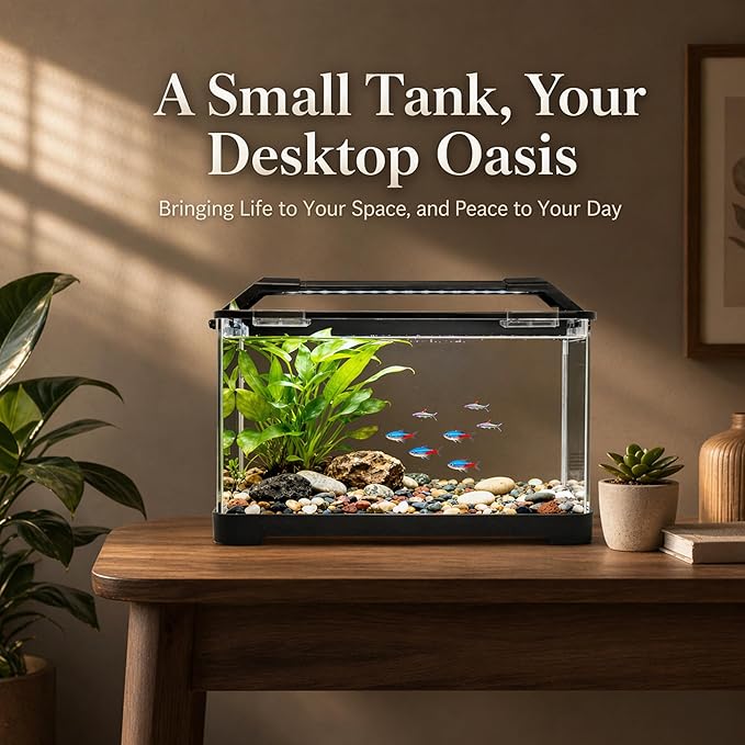 3.5 Gallon Betta Fish Tank, All in One Aquarium Starter Kits with Back Filter, Adjustable Pump, 25W Heater, LED Thermometer, LED Light with Timer & Water Changer Kit, Gifts for Mom Wife