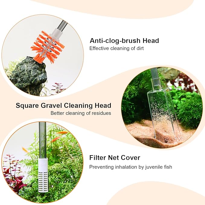 AQQA Aquarium Siphon Vacuum and Water Changer Kit, Extendable Length to 31'', Perfect for Simultaneous Water Changing and Cleaning in Fish Tanks, Gravel and Sand Cleaning (S)