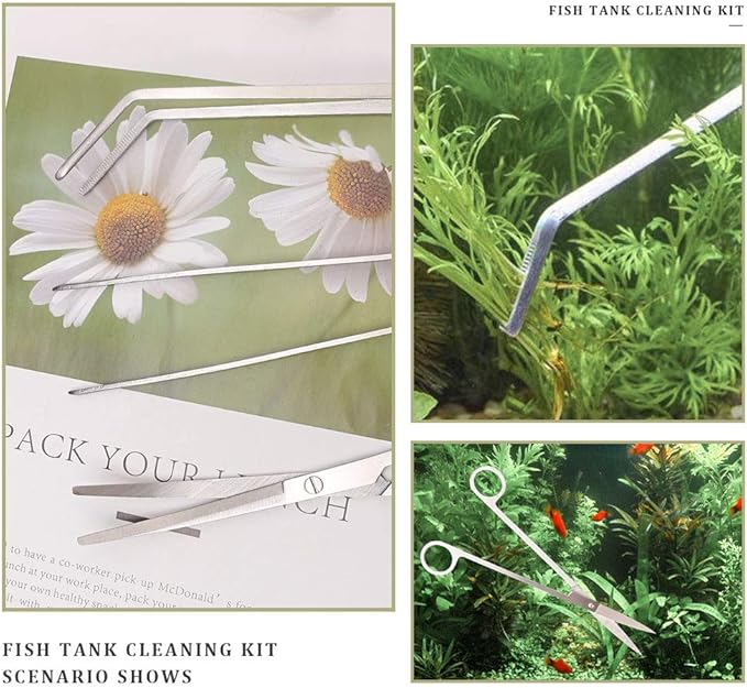 Humutan berglink 3 in 1 Stainless Steel Aquarium Tank Tweezers Scissors Spatula Tool Set for Fish Tank Aquatic Plants Triming