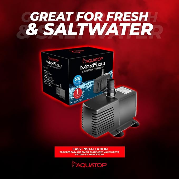 Aquatop MaxFlow Submersible Aquarium Pump, 607 GPH – Adjustable Flow for Fish Tanks, Sumps & Statuary – Quiet & Efficient Water Circulation - SWP-2300