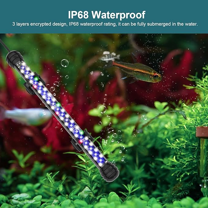 SEAOURA Led Aquarium Light with Timer, Submersible Aquarium Plant Light, Fish Tank Light with Auto On/Off, 3 Lighting Modes, Adjustable Brightness (7 inch for 7.8-17inch Planted Tank), 5W