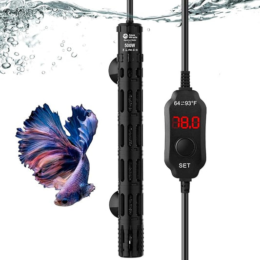 AquaMiracle Submersible Aquarium Heaters, 500W Fish Tank Heater with LED Digital Temp Display, Dry-Run Auto Power-Off & Overheat Protection, for Freshwater and Saltwater Tanks (75-120 Gal)