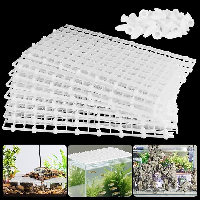 12pcs Aquarium Fish Tank Divider Filter Bottom with Bracket, Plastic Egg Crate Grid (11.6X5.7inch) for Fish Tank Separation, Bottom Filtration & DIY Aquascaping (White, 72 Brackets)