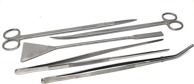 A2Z-Aquascaping Maintenance Tools Accessories,Anti-Rust Stainless Steel Tweezers Scissors Spatula for Aquarium Tank Clean, Fish Tank, Bonsai, Algae Scrapers (Set of 5 Pcs in A Case)
