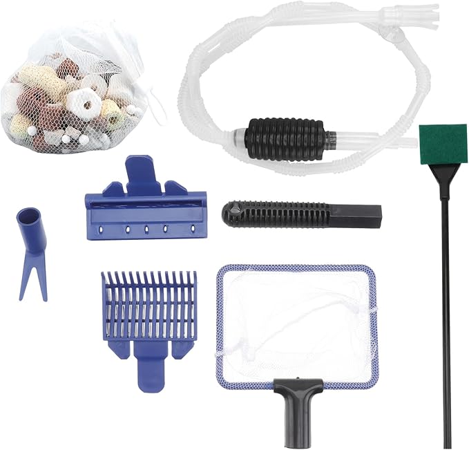 Beaupretty Aquarium Water Changer Siphon Cleaner Fish Tank Gravel Vacuum Sand Washing Tool with 12-in-1 Filter Media Set for Freshwater Tank Maintenance