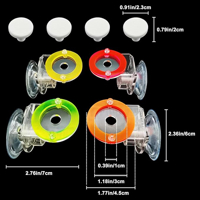 Fluorescent Acrylic frag Plugs Holder for Coral，Live Coral Reef frag Bracket，Coral frag Rack with Suction Cups, This Set Contains Four Acrylic Holders and Four White Premium Ceramic Bases