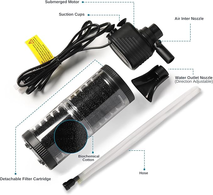 SainSmart XpertMatic 15W Aquarium Filter 2 Stages 238 GPH (900L/h) for Up to 70 Gallon Fish Tank, Submersible Internal Tank Filter and Water Pump, Power Filter for Fish Tank, Aquarium, Pond