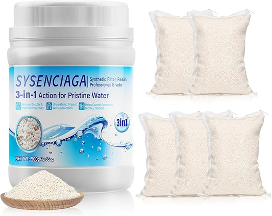 Aquarium Filter Resin 500g - Removes Tannins & Odor, Helps Control Ammonia & Nitrates, Crystal Clear Water for Freshwater/Saltwater Fish Tank, Turtle Pond (with Mesh Bag)