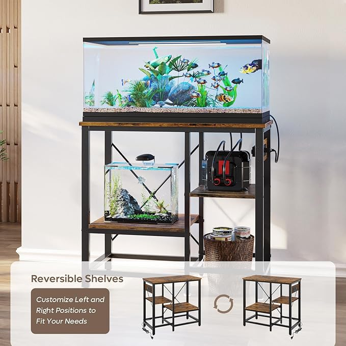 Bestier 20-29-37 Gallon Fish Tank Stand with Power Outlet, 30x13 Metal Aquarium Stand with Filter Storage, 6-Leg Reptile Tank Stand with 3-Tier Adjustable Storage Shelves, 400LBS Capacity
