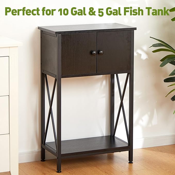 LAQUAL 10 Gallon Fish Tank Stand with Cabinet, Double Aquarium Stand for 10 & 5 Gallon Fish Tank, Heavy Metal Stand with Stable Structure, Adjustable Table Feet & Anti-tilt Device - Black
