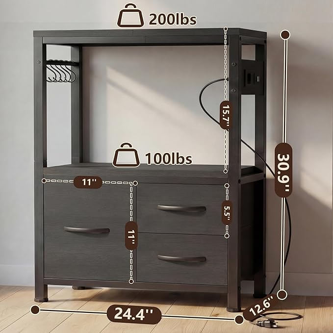 Heybly 10-20 Gallon Fish Tank Stand, Aquarium Stand with Drawer, Power Outlet, Heavy Duty Metal Frame, for Fish Tank, Turtle & Reptile Terrarium, 24.4" × 12.6" Top, 200lbs, Black HAS003SBK