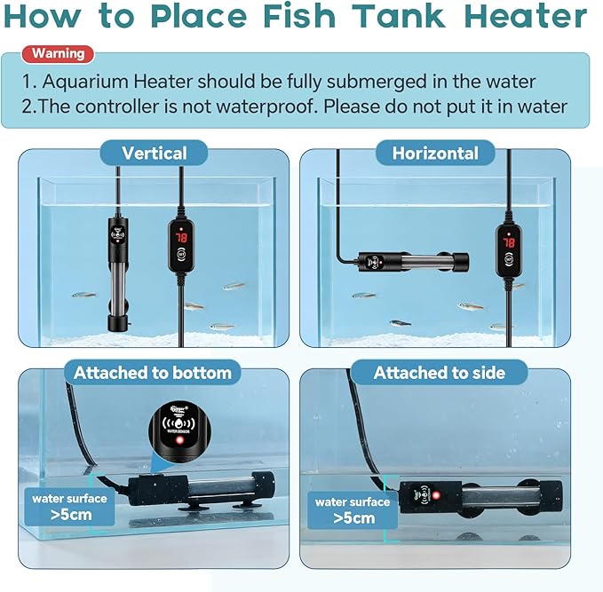 hygger 100W Submersible Aquarium Heater with Digital Temperature Controller, Mini Fish Tank Heater for 10–20 Gallon Tanks, Overheat & Out-of-Water Protection, Freshwater & Saltwater