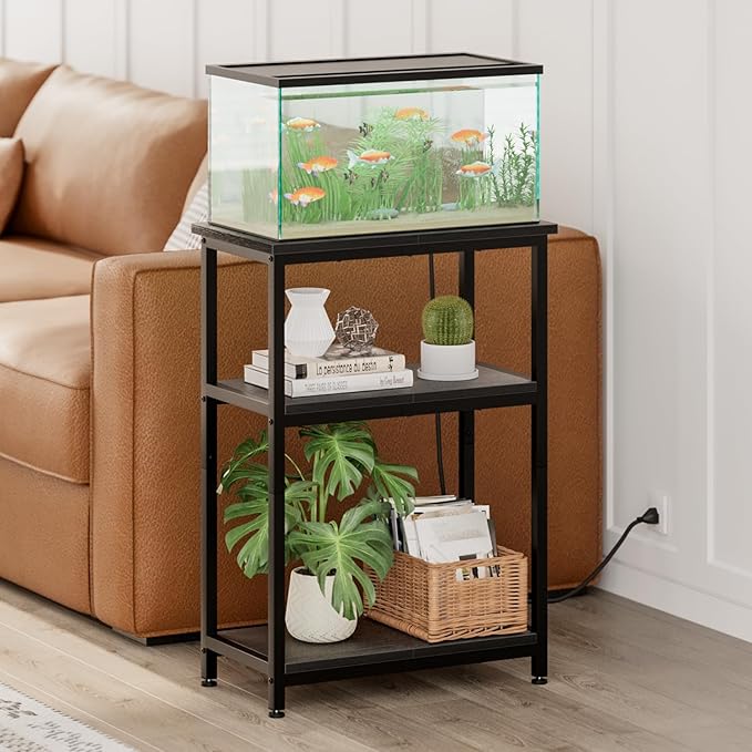 APPOLYN 5-10 Gallon Fish Tank Stand, Metal Aquarium Stand with Storage, 3-Tier Shelf Tank Stand, 10 Gallon Fish Tank Stand with 20.5" L x 11.4" W Tabletop, Black