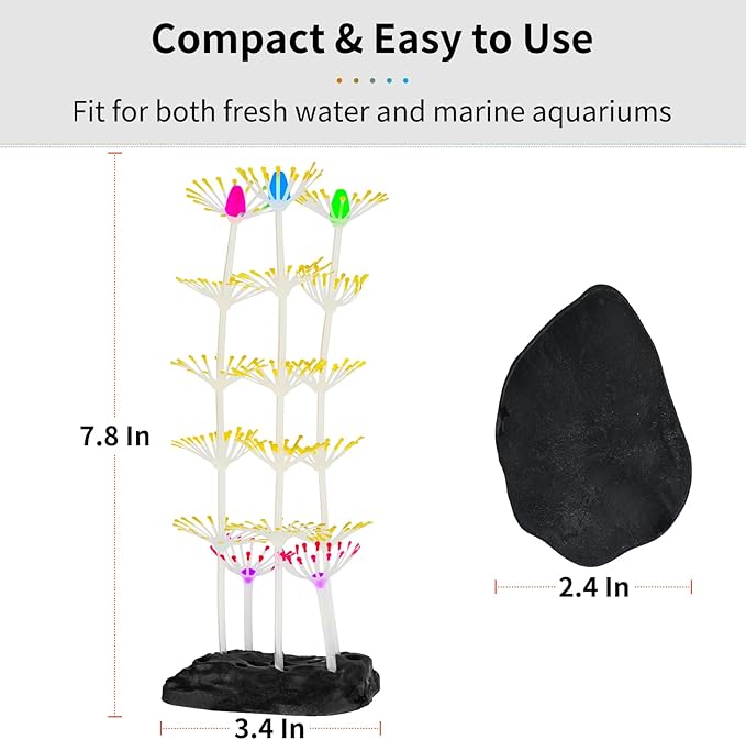 Uniclife Aquarium Imitative Rainbow Sea Urchin Ball/Coral Plant/Strip Coral Plant Decoration Artificial Silicone Ornament with Glowing Effect for Fish Tank