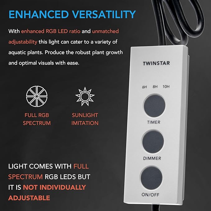 TWINSTAR LED EA Series Aquarium Light - Full Spectrum Fish Tank Light for Aquatic Plants for Aquarium, Built-in Timer & Dimmer (900EA | 90-100 cm - 52W)