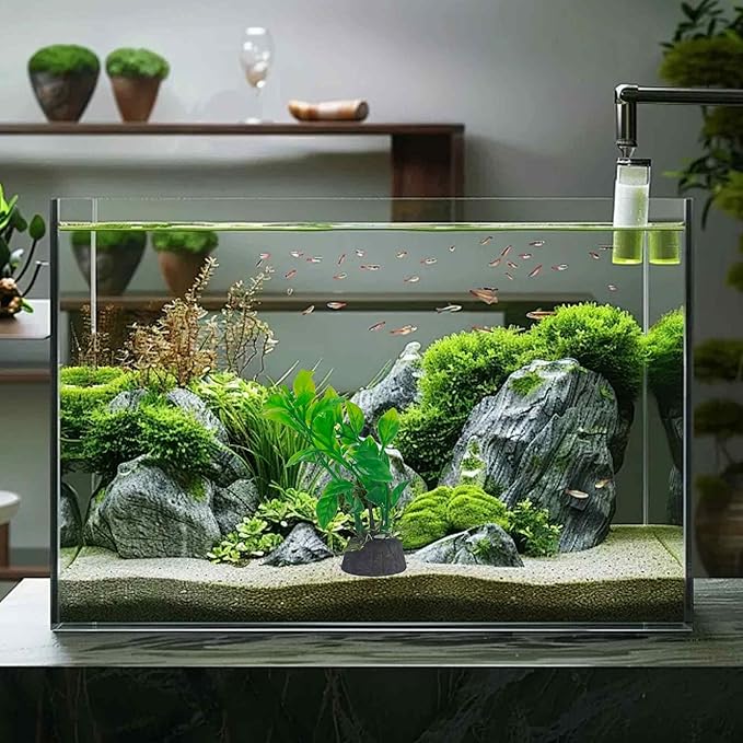 6PCS 4 Inches Tall Green Seaweed Grass Artificial Aquarium Plants, Plastic Fish Tank Decorations for Freshwater and Saltwater Tanks
