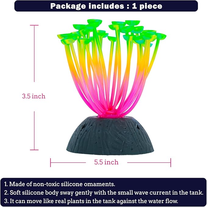 Dynamic Glow in The Dark Aquarium Decorations Unleashing Visual Effects with Soft Silica Gel, Changing Lights Colorful Glowing Coral Ornaments for Fish Tank Decor (Green, Calla)