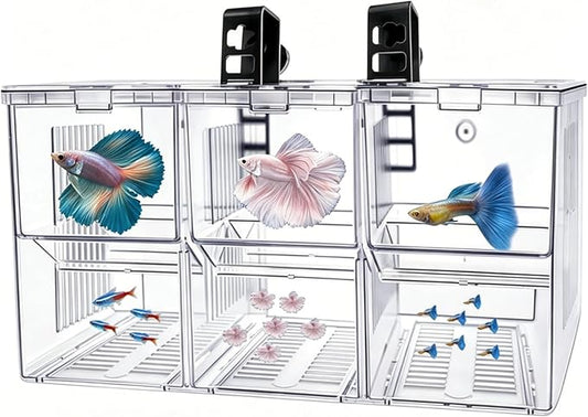 Fish Breeding Box -Breeding Box for Fish Tank,Fish Breeder Box for Aquarium with Suction Cups & Hook,Triple-Chamber Transparent Acclimation Box,Separator & Hatchery Tank for Betta,Guppy,Shrimp