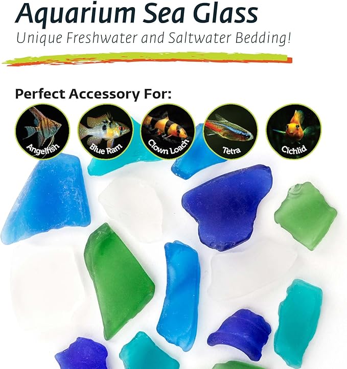 Galápagos (05138) Aquarium Sea Glass – Tumbled Decorative Glass for Aquariums, Terrariums, Crafts, Vases, and Home Decor, 4 lb Bag, Atlantic Mix