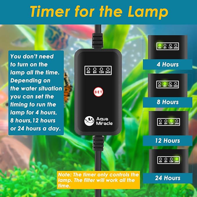 AquaMiracle Aquarium Filter for Green Water, U - V Fish Tank Filters with Timer (4/8/12/24 Hrs), Dual Mode (Aeration/Rainfall) Fish Filter for 10-40 Gallon Tanks, Flow Rate and Direction Adjustable