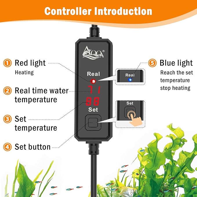 AQQA Small Aquarium Heater,Submersible Fish Tank Heater Adjustable Temperature,Mini Short Dual-use Fish Heater with LED Digital Display Thermostat,Saltwater Freshwater 150W