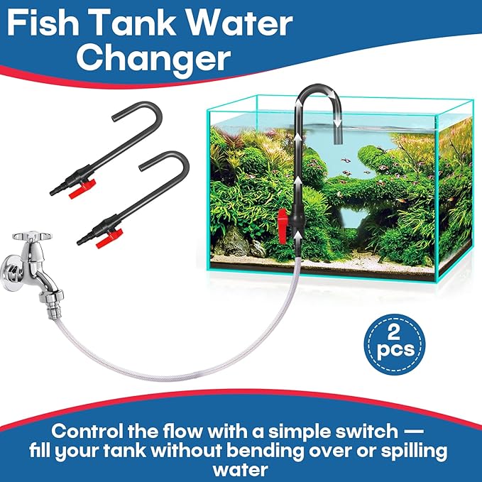 2 PCS Automatic Aquarium Water Refiller – PVC Wall-Mounted, Hands-Free & Spill Free Water Changer Hook with Flow Switch – Compatible with Python Systems – Filler Tube for 1/2", 5/8", 3/4" Hose