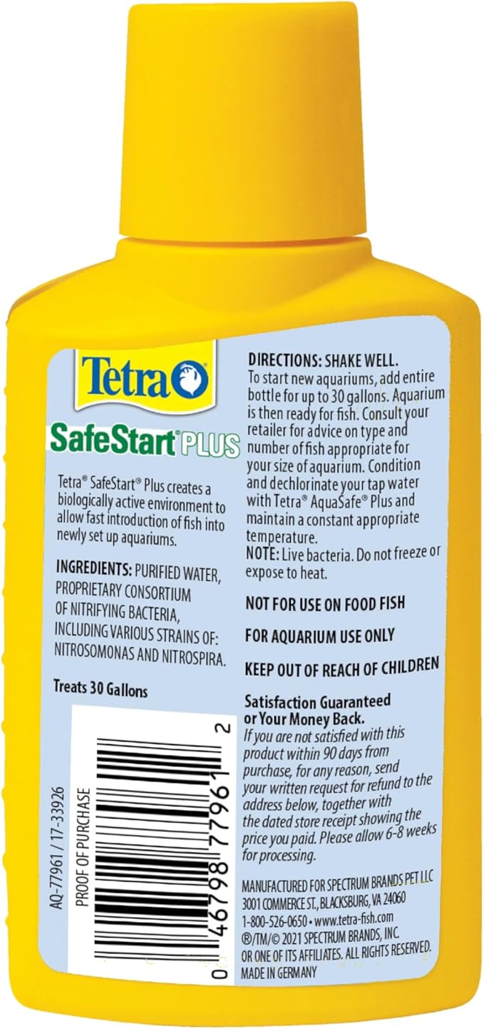 Tetra SafeStart Plus, For Newly Set-Up Fish aquariums, 100 ml, 3.38-Ounce