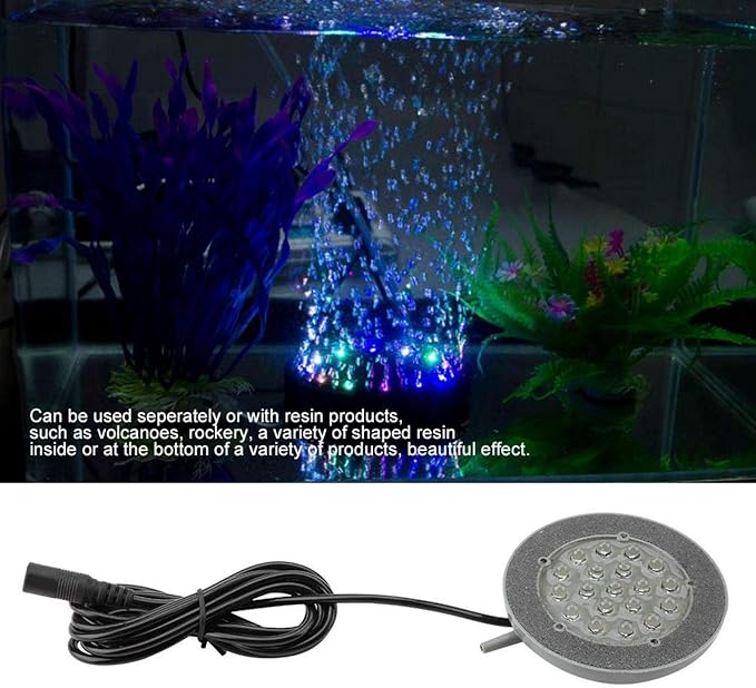 Aquarium Air Stone, 19 LEDs Round Bubble Generator Fish Bubble Light Air Pump Bubble Stone Lamp Colorful Fish Submersible Light Aquarium air Bubble Light